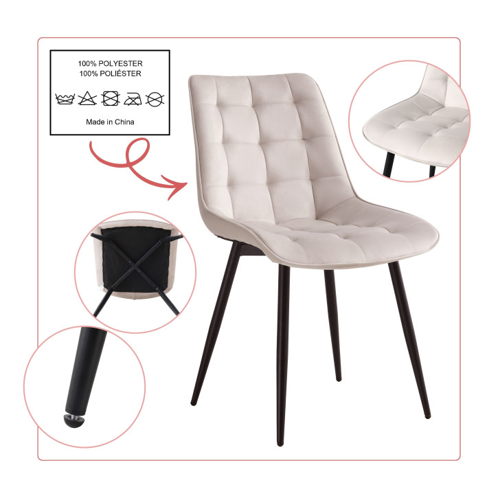 BHS LIVING Esszimmerstuhl, Küchenstuhl, Stuhl für den Wartebereich SERENA Polstersessel mit Samtstoff elfenbein 55x53x88 cm